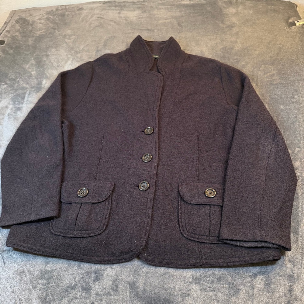 Harve Benard Boiled Wool Jacket Womens 1X Brown Button Up Pocket Mock Neck